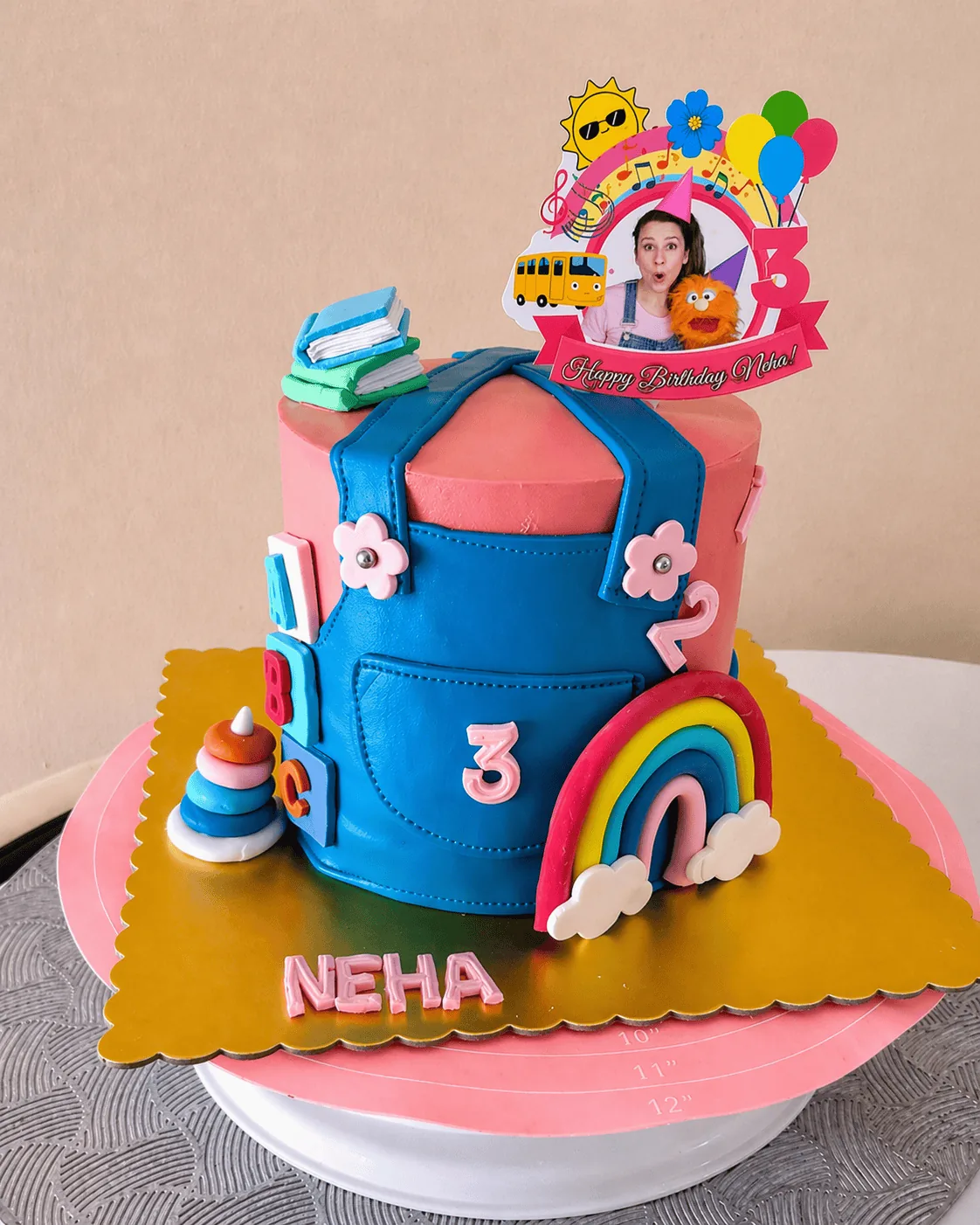 Miss Rachel birthday cake with rainbow